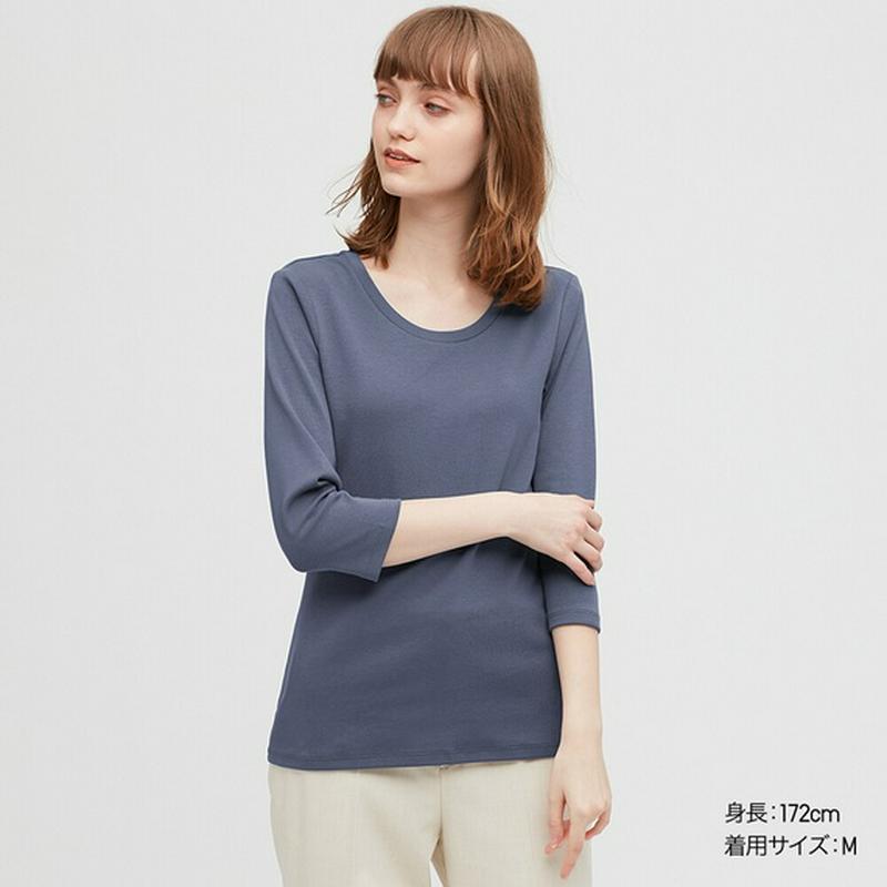 ストレッチコットンクルーネックT（7分袖）