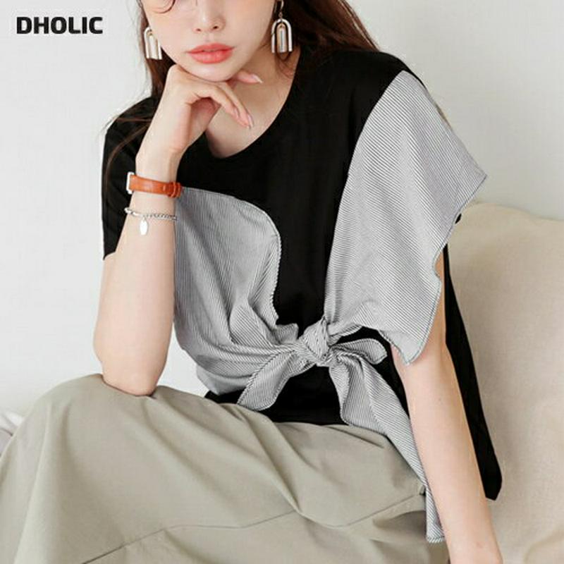 【新作10%OFF】タイポイントコントラストTシャツ・全2色・b63022 レディース【tops】【韓国 ファッション トップス