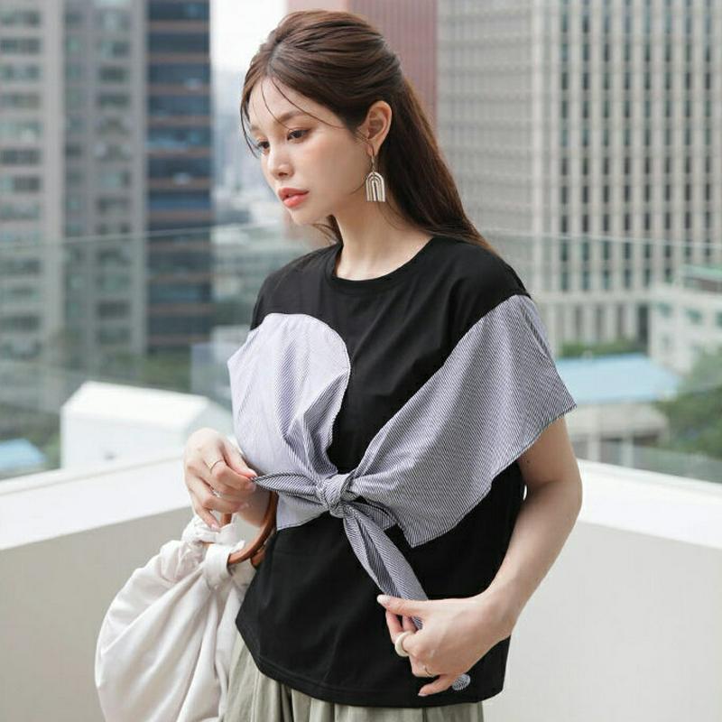 【新作10%OFF】タイポイントコントラストTシャツ・全2色・b63022 レディース【tops】【韓国 ファッション トップス