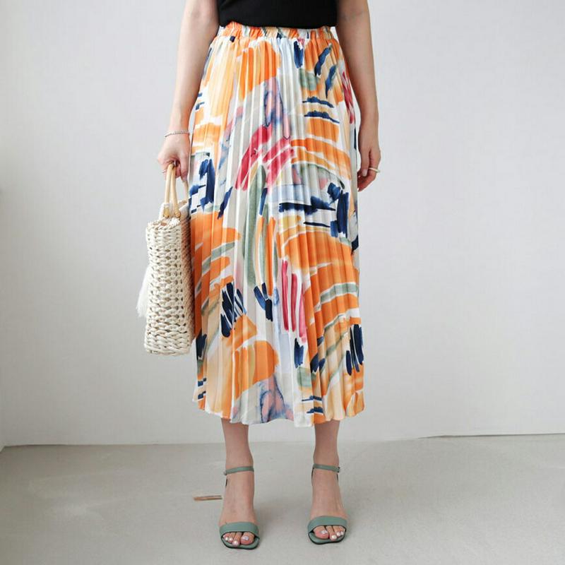 【新作10%OFF】ペイントプリーツカート・全2色・b63049 レディース【sk】【韓国 ファッション ボトムス ロング丈 ロ