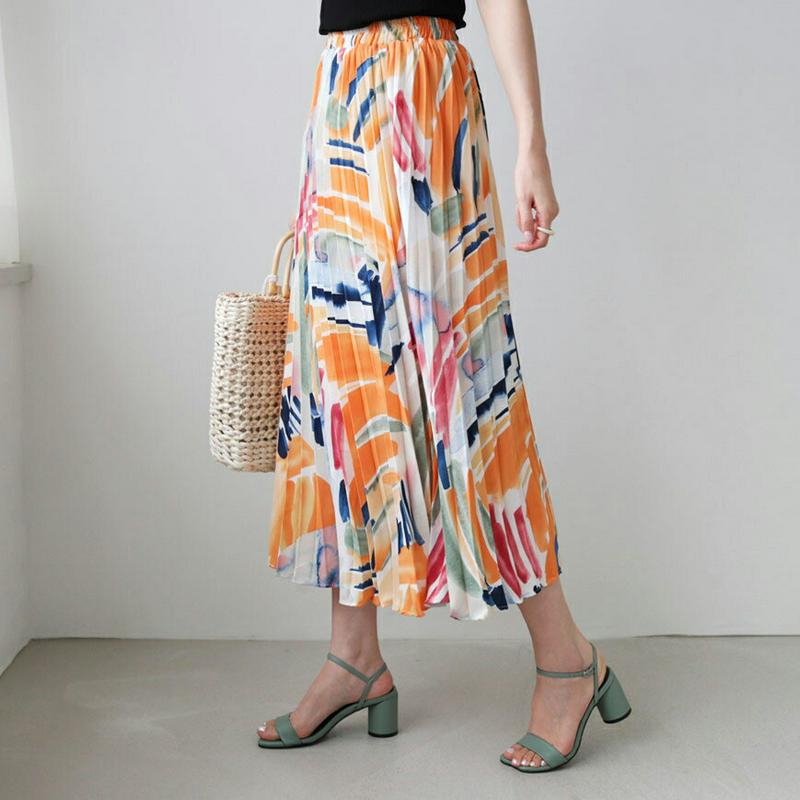 【新作10%OFF】ペイントプリーツカート・全2色・b63049 レディース【sk】【韓国 ファッション ボトムス ロング丈 ロ