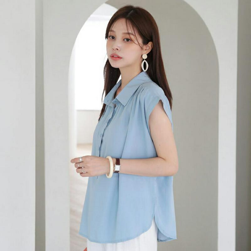 【新作10%OFF】バンドスリーブボタンブラウス・全3色・t63051 レディース【tops】【韓国 ファッション トップス ブ