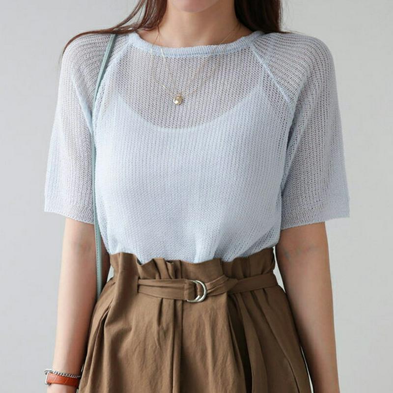【新作10%OFF】ラグラン半袖ニット・全6色・b63035 レディース【tops】【韓国 ファッション トップス 半袖 ハーフ