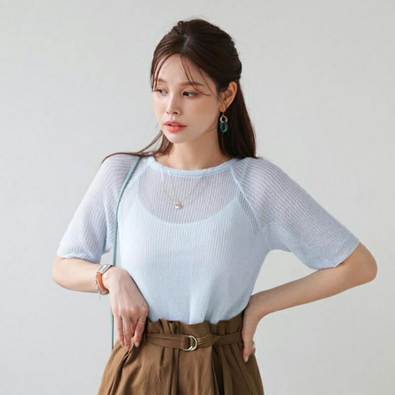【新作10%OFF】ラグラン半袖ニット・全6色・b63035 レディース【tops】【韓国 ファッション トップス 半袖 ハーフ