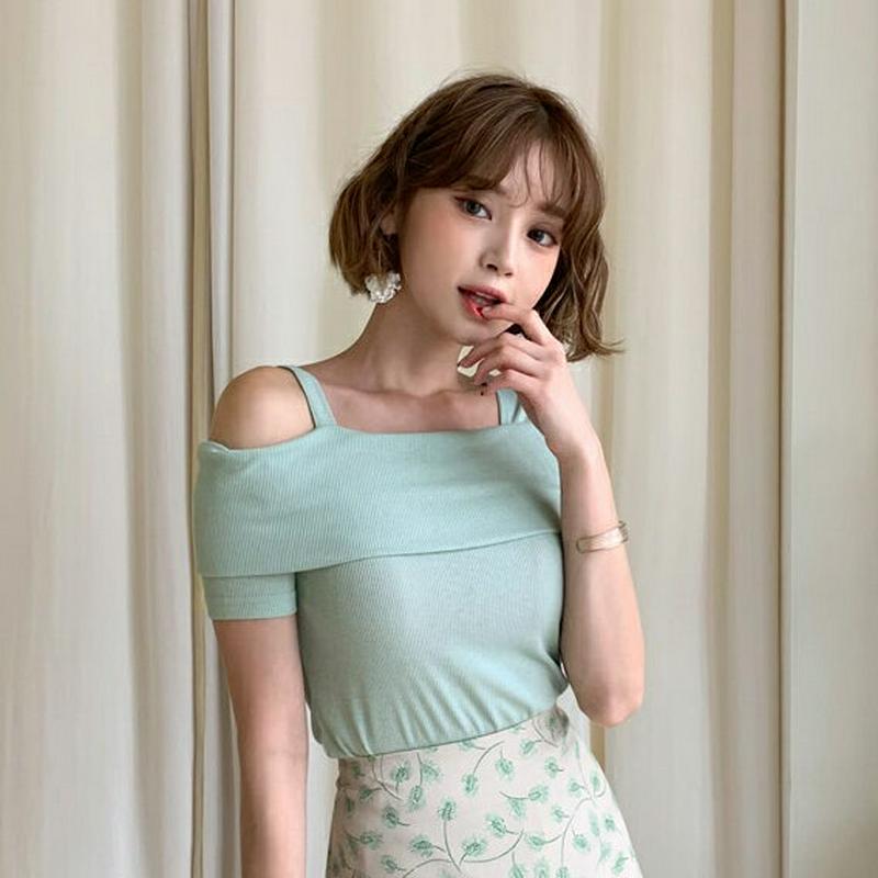 【新作10%OFF】オープンショルダーTシャツ・全3色・t60320 レディース【tops】【韓国 ファッション トップス Tシ