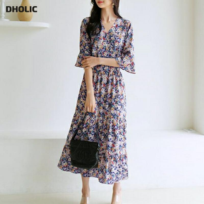 【新作10%OFF】花柄カシュクールワンピース・全2色・b60332 レディース【ops】【韓国 ファッション ワンピース ロン