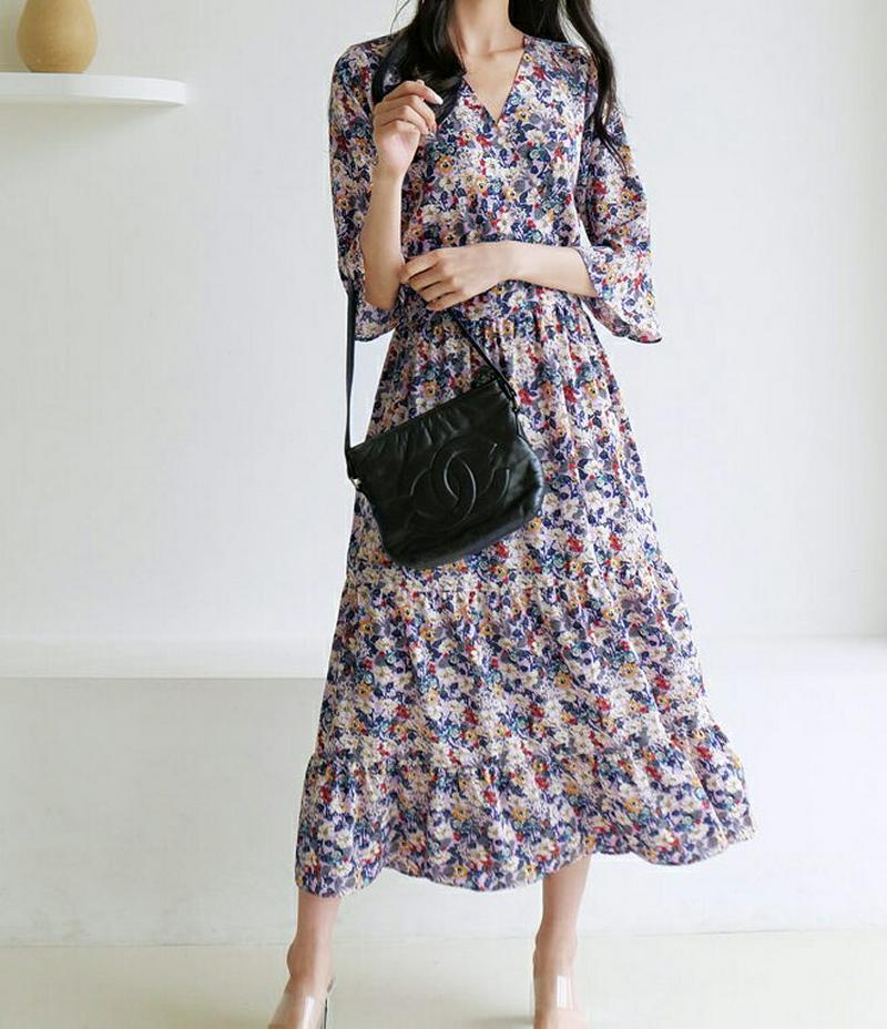 【新作10%OFF】花柄カシュクールワンピース・全2色・b60332 レディース【ops】【韓国 ファッション ワンピース ロン