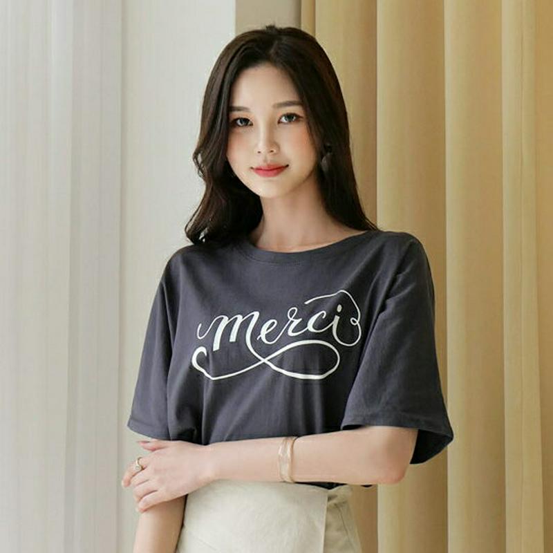 【新作10%OFF】merciプリントTシャツ・全4色・t60323 レディース【tops】【韓国 ファッション トップス Tシ
