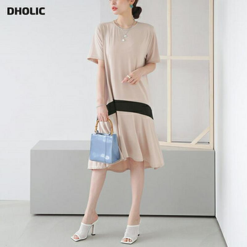 【新作10%OFF】配色ラインフレアヘムワンピース・全3色・b63038 レディース【ops】【韓国 ファッション ワンピース 