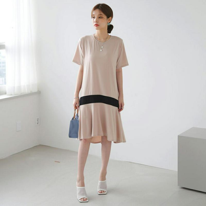 【新作10%OFF】配色ラインフレアヘムワンピース・全3色・b63038 レディース【ops】【韓国 ファッション ワンピース 