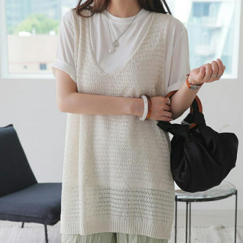 【新作10%OFF】Vネックパンチングニットベスト・全3色・b63033 レディース【tops】【韓国 ファッション トップス 