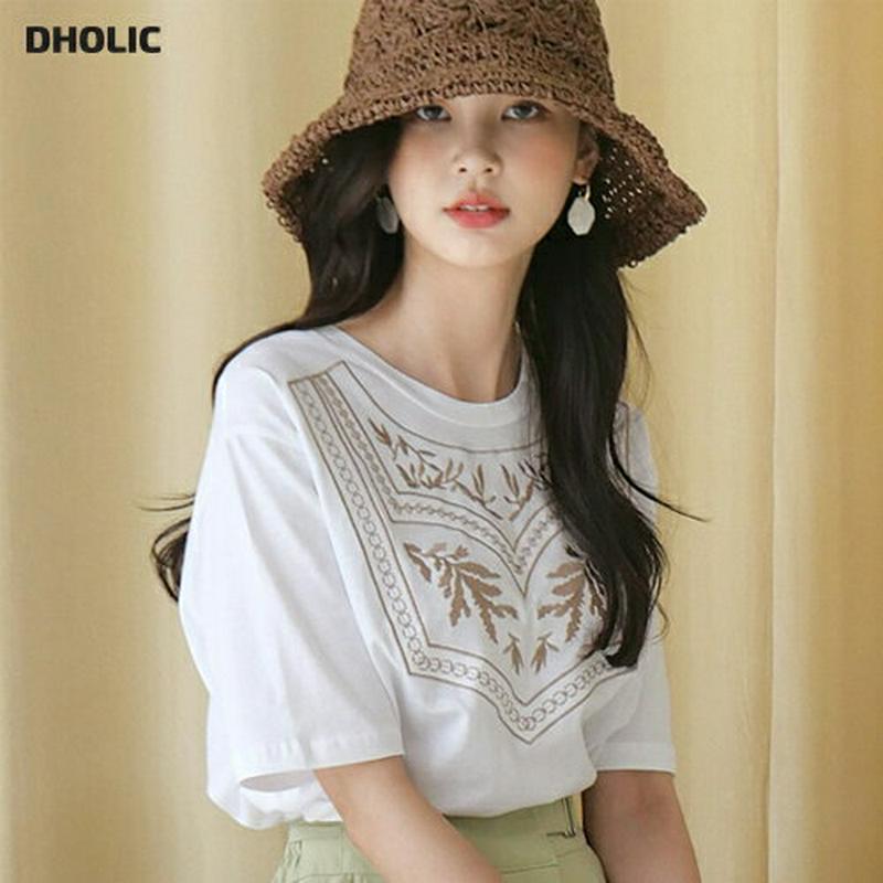 【新作10%OFF】エスニック刺繍Tシャツ・全4色・b60321 レディース【tops】【韓国 ファッション トップス Tシャツ