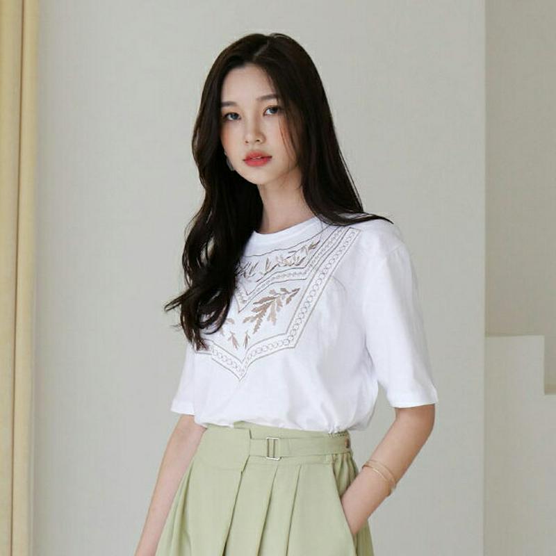 【新作10%OFF】エスニック刺繍Tシャツ・全4色・b60321 レディース【tops】【韓国 ファッション トップス Tシャツ