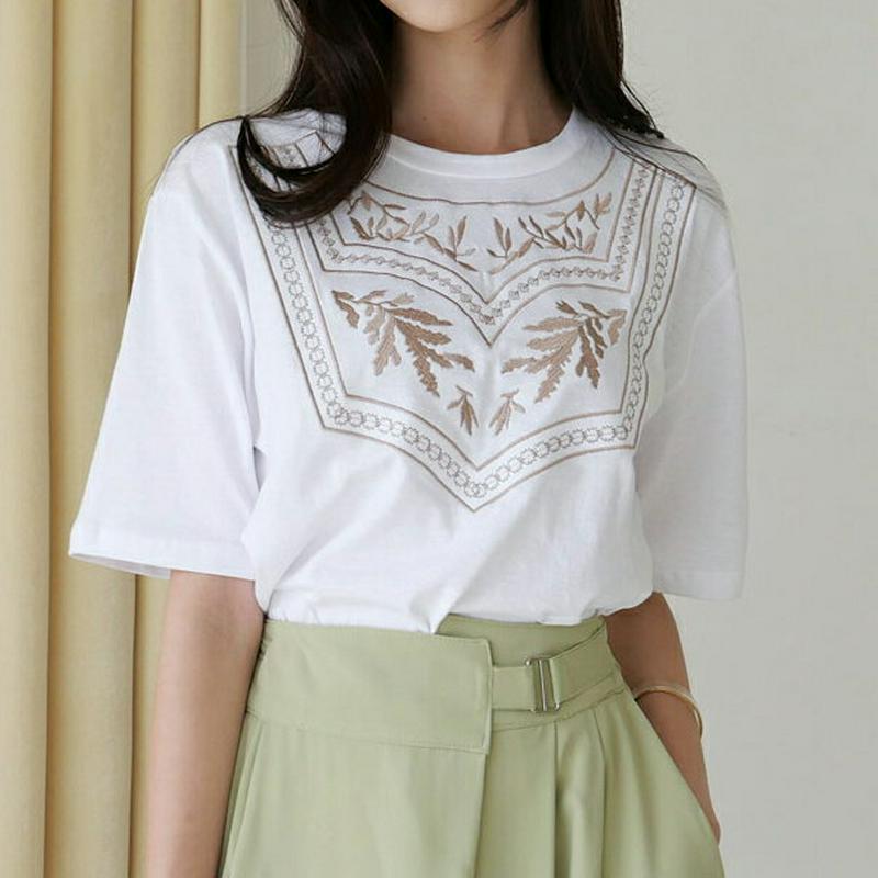 【新作10%OFF】エスニック刺繍Tシャツ・全4色・b60321 レディース【tops】【韓国 ファッション トップス Tシャツ