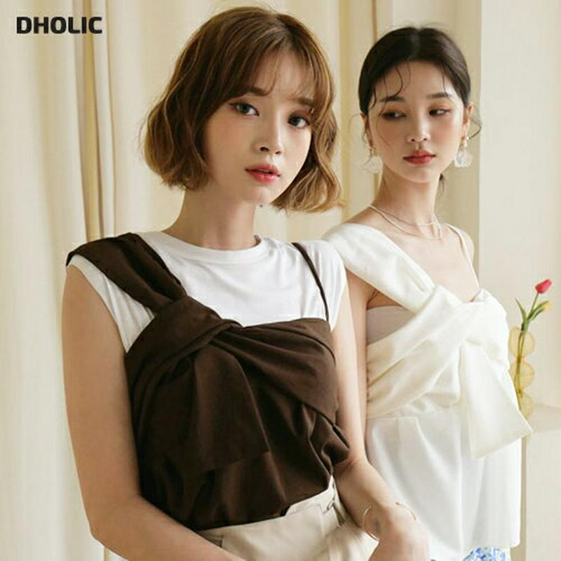 【新作10%OFF】ノットフレアスリーブレス・全3色・t60315 レディース【tops】【韓国 ファッション トップス スリー