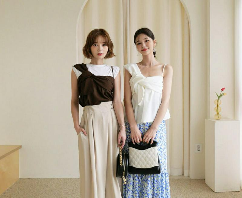 【新作10%OFF】ノットフレアスリーブレス・全3色・t60315 レディース【tops】【韓国 ファッション トップス スリー