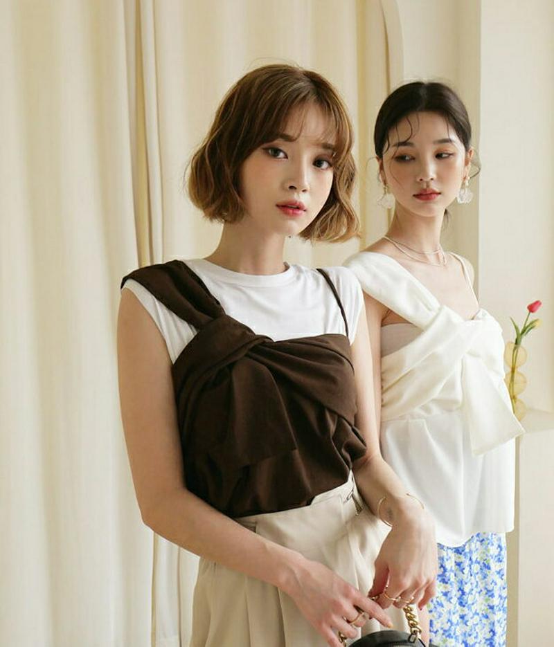 【新作10%OFF】ノットフレアスリーブレス・全3色・t60315 レディース【tops】【韓国 ファッション トップス スリー