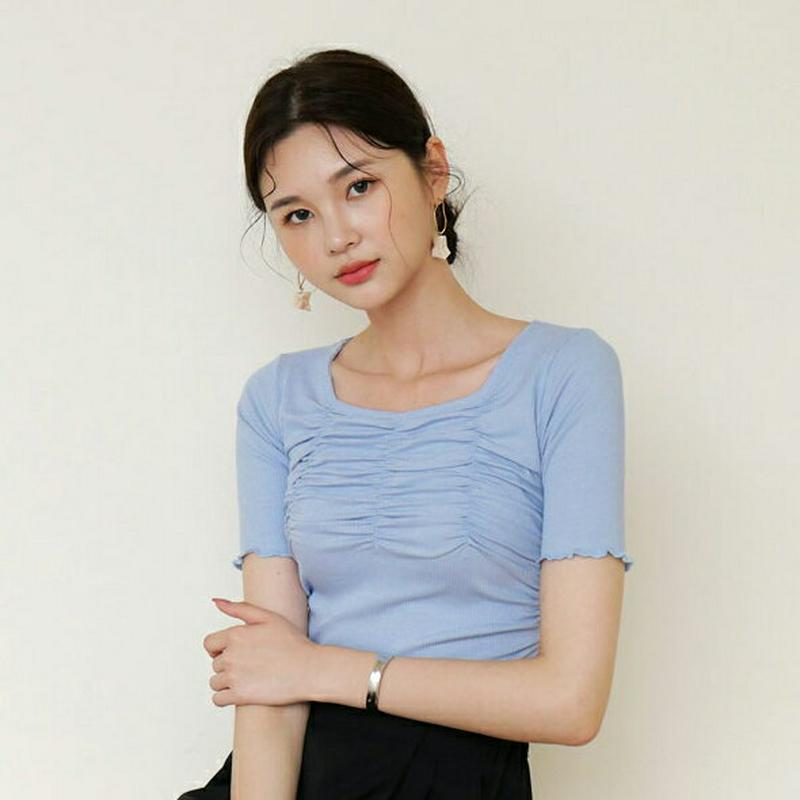 【新作10%OFF】ウェーブギャザーTシャツ・全4色・t60318 レディース【tops】【韓国 ファッション トップス Tシャ