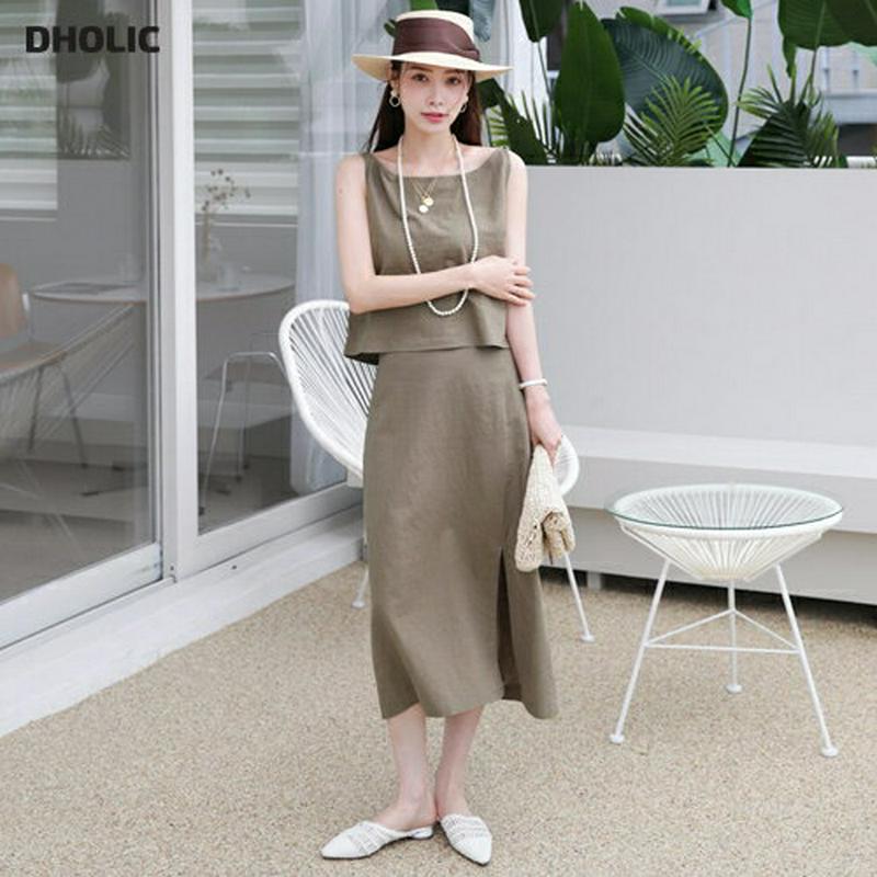 【新作10%OFF】リネンスリーブレス&スカートSET・全2色・t63053 レディース【ops】【韓国 ファッション セットア