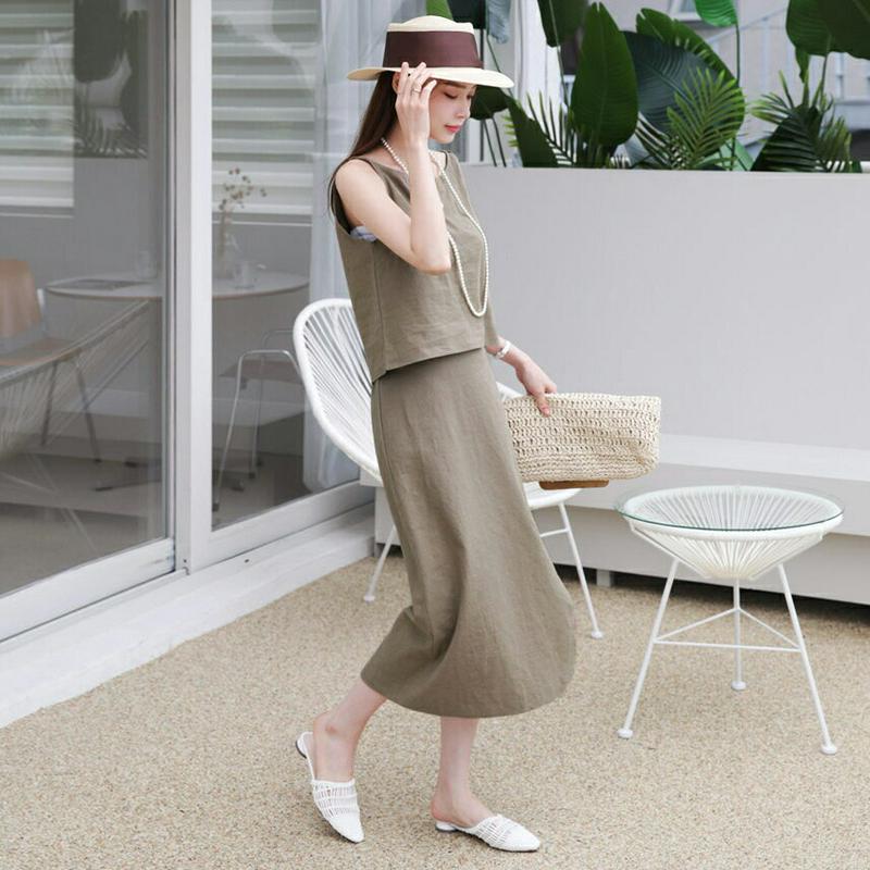 【新作10%OFF】リネンスリーブレス&スカートSET・全2色・t63053 レディース【ops】【韓国 ファッション セットア