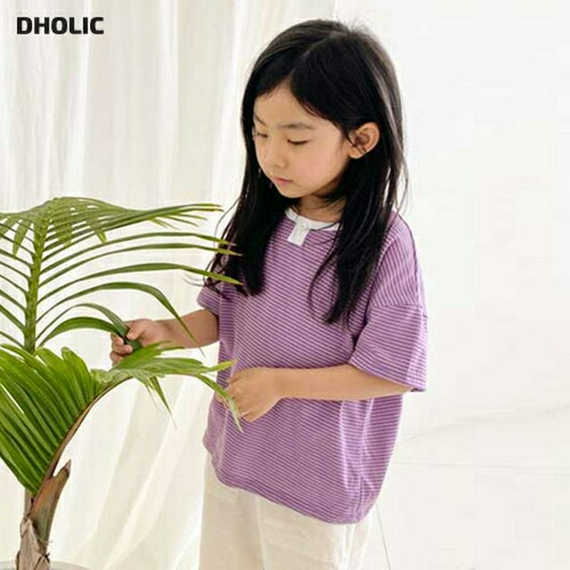 【只今20%OFF】ボタンポイントボーダーTシャツ・u04162・キッズ 【3~8才】【tops】【韓国 ファッション トップス