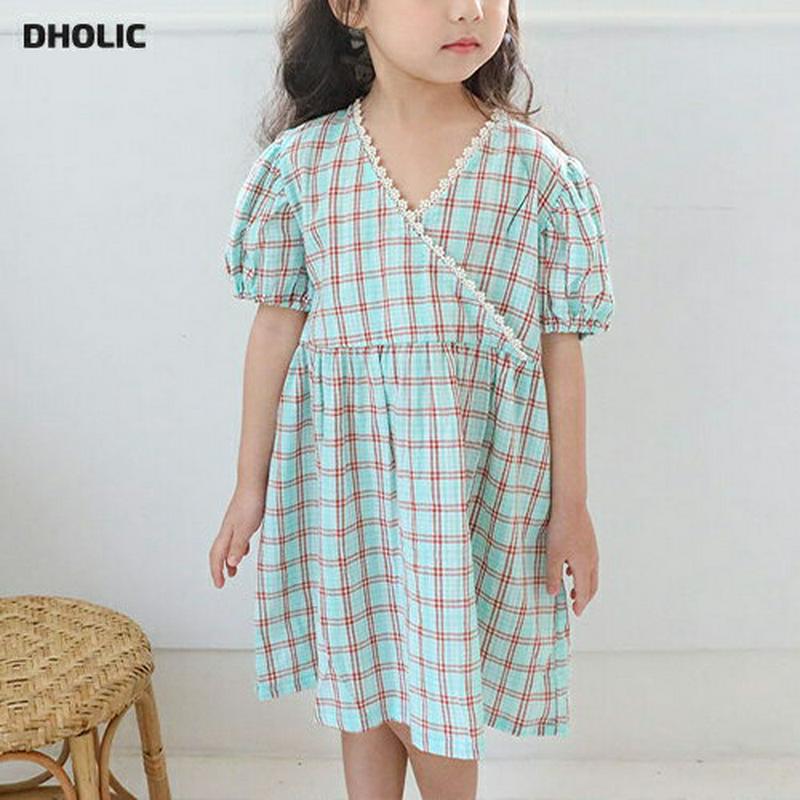 【只今20%OFF】カシュクールチェック柄ワンピース u03170・キッズ 【3~8才】【ops】【韓国 ファッション ワンピー