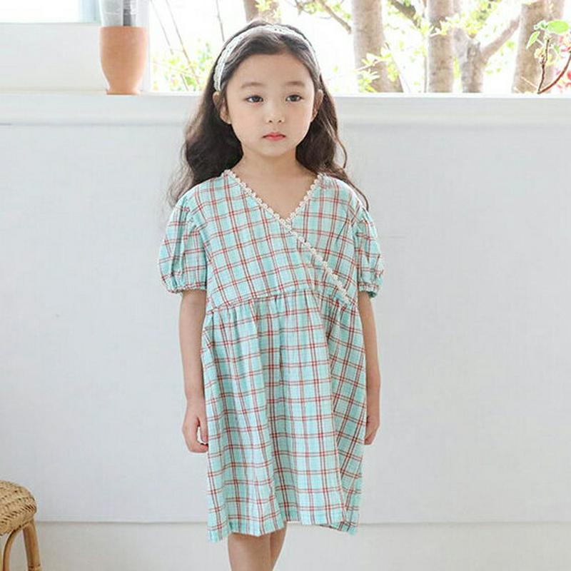 【只今20%OFF】カシュクールチェック柄ワンピース u03170・キッズ 【3~8才】【ops】【韓国 ファッション ワンピー