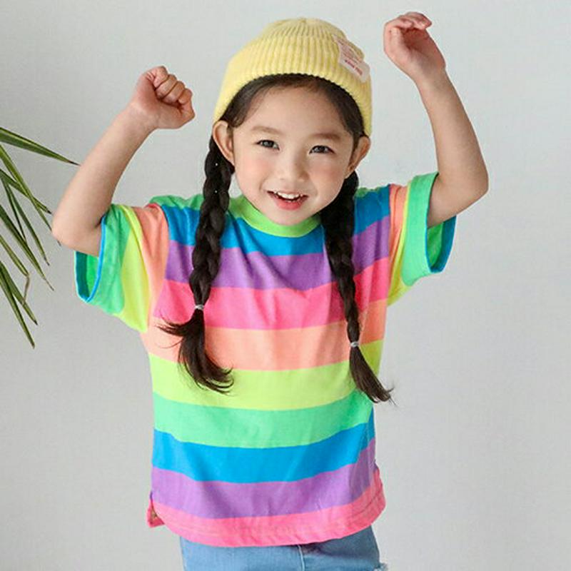 【只今20%OFF】レインボー半袖Tシャツ u03114・キッズ 【3~8才】【tops】【韓国 ファッション トップス Tシャ