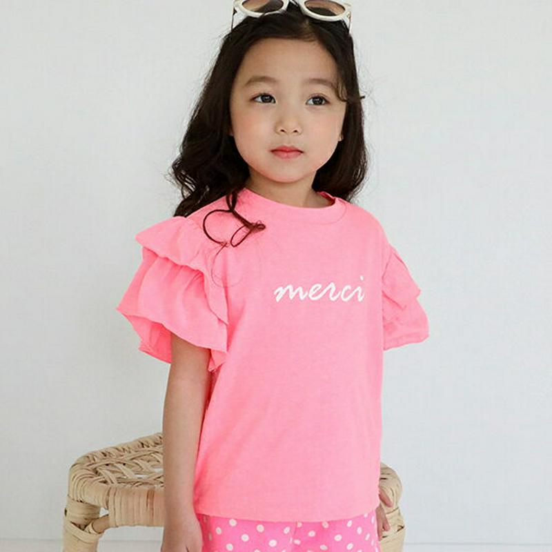 【只今20%OFF】MERCIティアードスリーブTシャツ u03116・キッズ 【3~8才】【tops】【韓国 ファッション ト