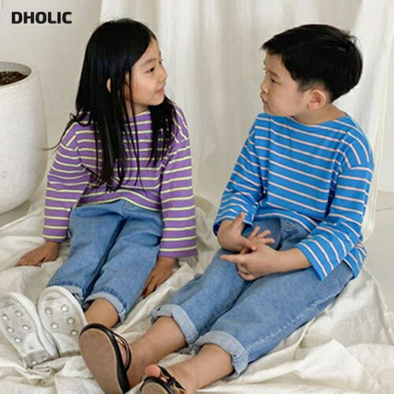 【只今20%OFF】7分丈ボーダーTシャツ・u04178・キッズ 【3~8才】【tops】【韓国 ファッション トップス Tシャ