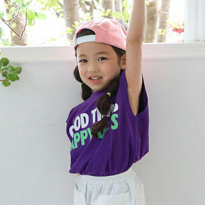 【只今20%OFF】GOODレタリングスリーブレス u03138・キッズ 【3~8才】【tops】【韓国 ファッション トップス