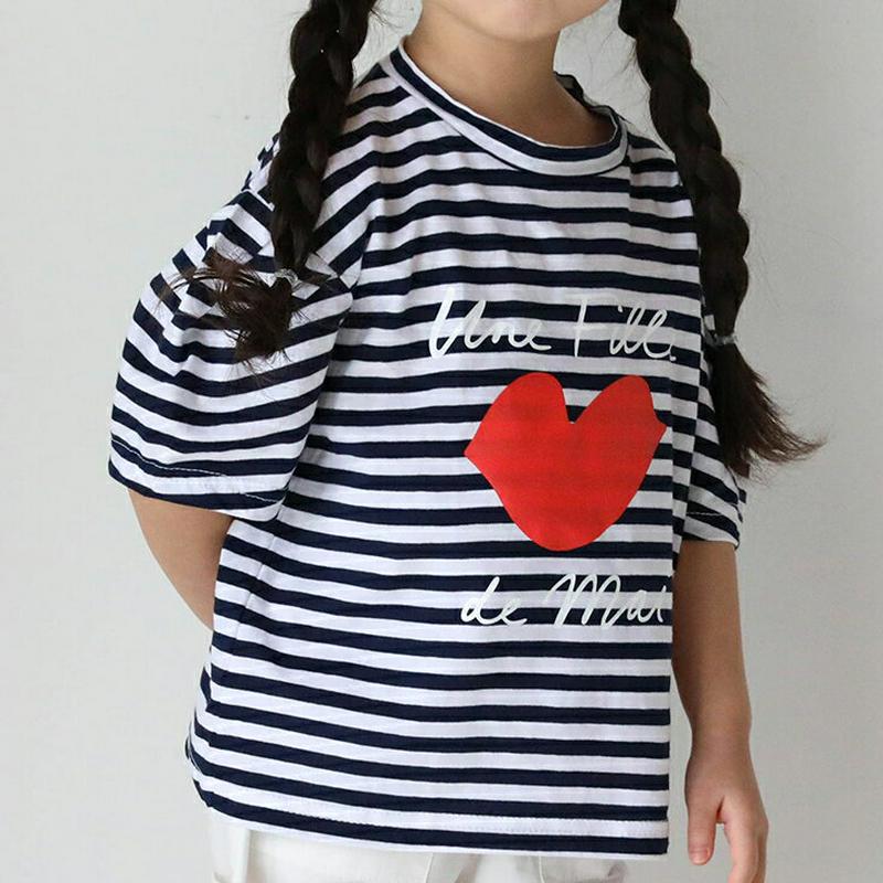 【只今20%OFF】リップハートボーダーTシャツ u03129・キッズ 【3~8才】【tops】【韓国 ファッション トップス 