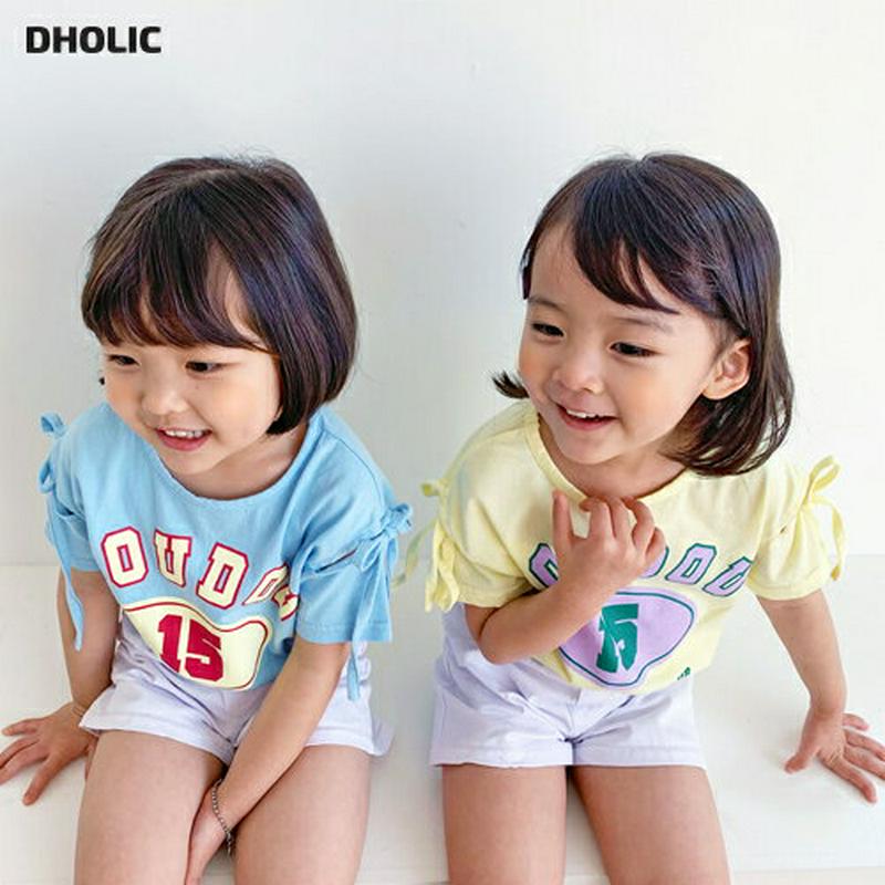 【只今20%OFF】リボンスリーブロゴTシャツ u03303・キッズ 【3~8才】【tops】【韓国 ファッション トップス T