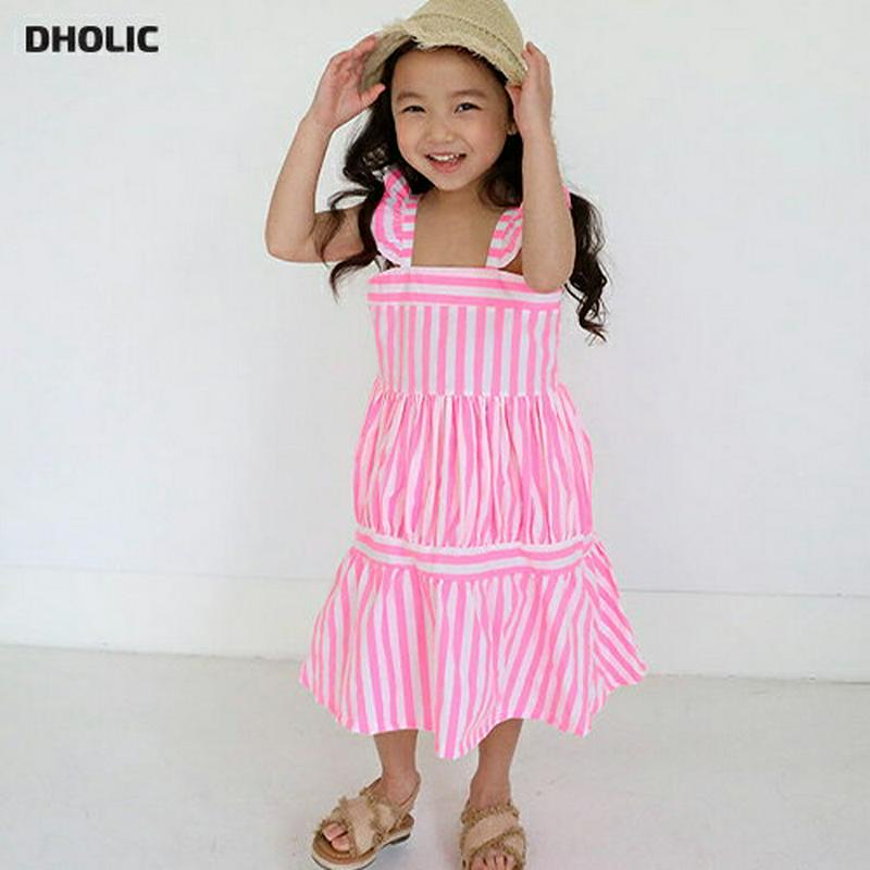 【只今20%OFF】フリルストラップストライプワンピース u03166・キッズ 【3~8才】【ops】【韓国 ファッション ワン