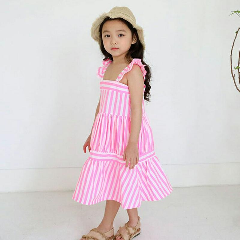 【只今20%OFF】フリルストラップストライプワンピース u03166・キッズ 【3~8才】【ops】【韓国 ファッション ワン