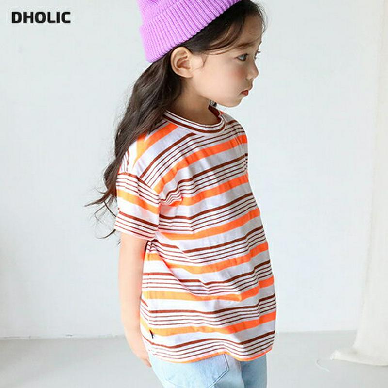 【只今20%OFF】マルチボーダーTシャツ u03111・キッズ 【3~8才】【tops】【韓国 ファッション トップス Tシャ