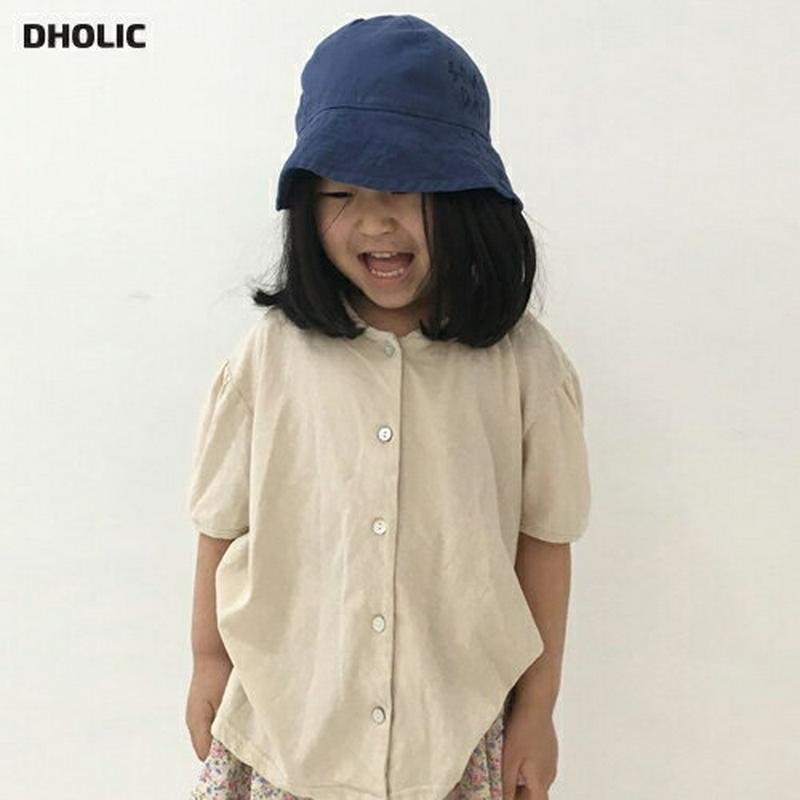 【只今20%OFF】リネン混バックカラーブラウス・u03558 キッズ【3~8才】【bl】【トップス ブラウス 半袖 ハーフスリ