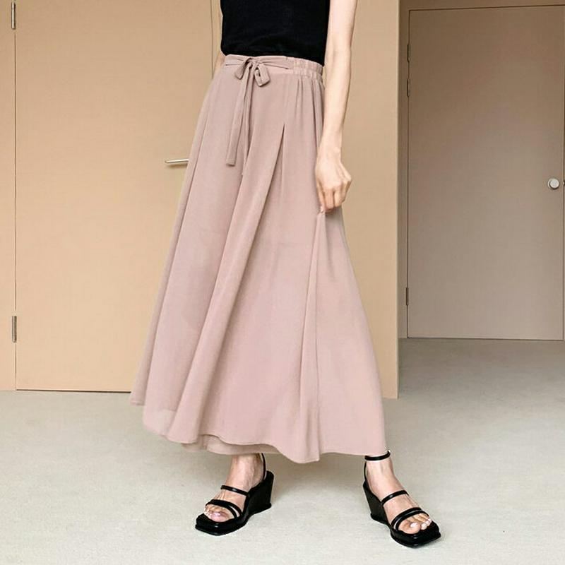 リボンシフォンパンツ・全3色・b56045 レディース【pt】【韓国 ファッション ボトムス ズボン ワイドパンツ バックゴム 