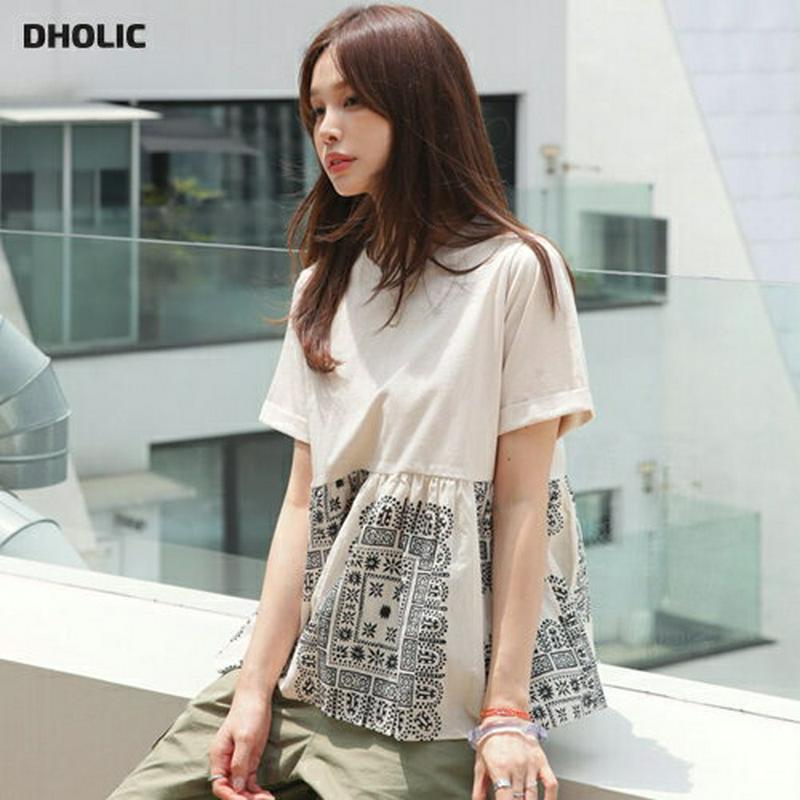 【新作10%OFF】ペイズリーコントラストTシャツ・全3色・b63034 レディース【tops】【韓国 ファッション トップス 