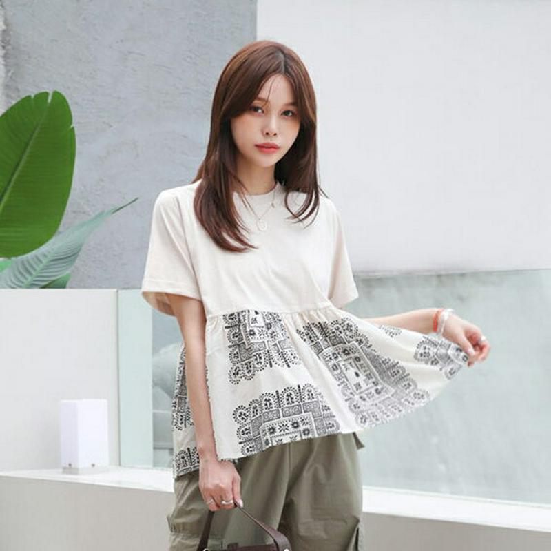 【新作10%OFF】ペイズリーコントラストTシャツ・全3色・b63034 レディース【tops】【韓国 ファッション トップス 