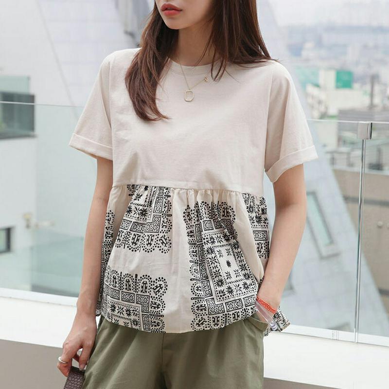 【新作10%OFF】ペイズリーコントラストTシャツ・全3色・b63034 レディース【tops】【韓国 ファッション トップス 
