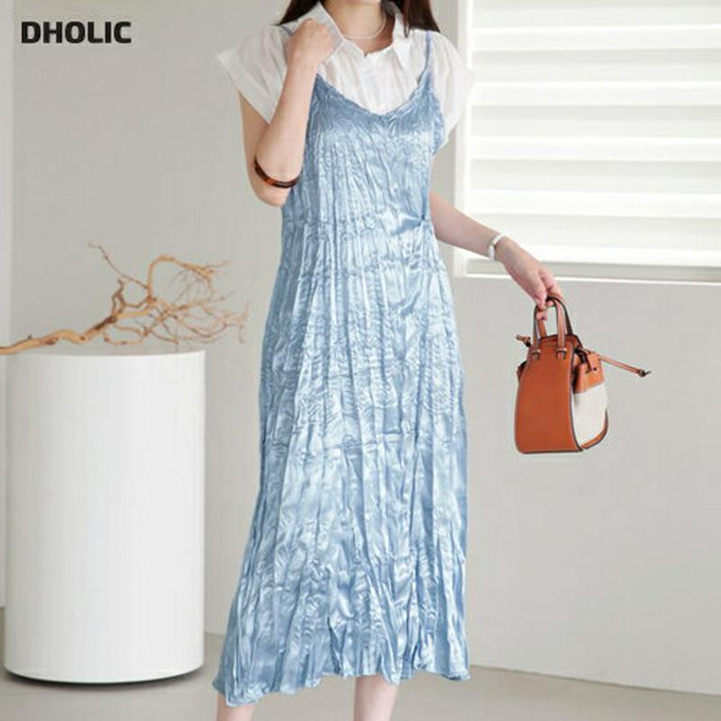 【新作10%OFF】サテンリンクルワンピース・全2色・t63040 レディース【ops】【韓国 ファッション ワンピース ロング