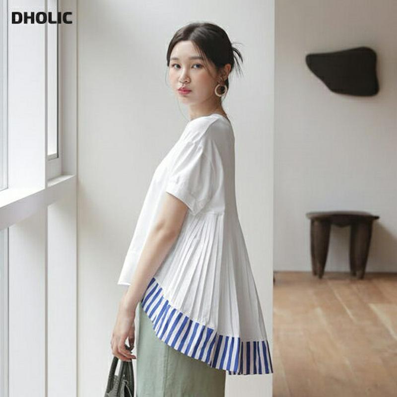 【新作10%OFF】バックプリーツストライプTシャツ・全3色・b56069 レディース【tops】【韓国 ファッション トップス