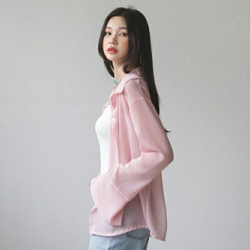 【新作10%OFF】ワイドカフスシアーシャツ・全4色・t56075 レディース【bl】【韓国 ファッション トップス シャツ シ