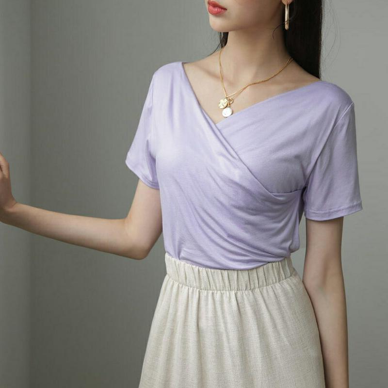 【新作10%OFF】カシュクールTシャツ・全4色・t56068 レディース【tops】【韓国 ファッション トップス Tシャツ 