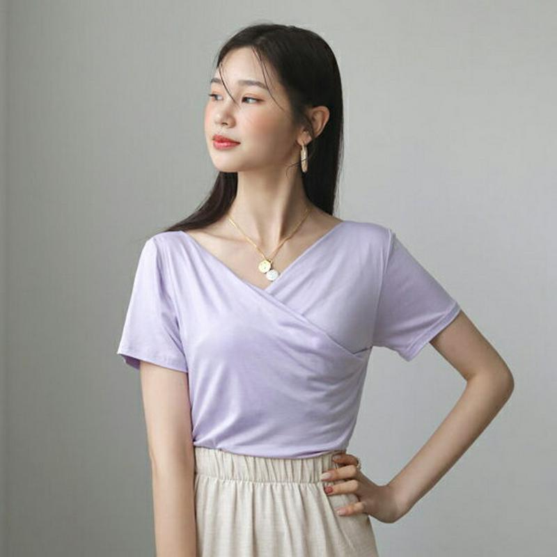 【新作10%OFF】カシュクールTシャツ・全4色・t56068 レディース【tops】【韓国 ファッション トップス Tシャツ 