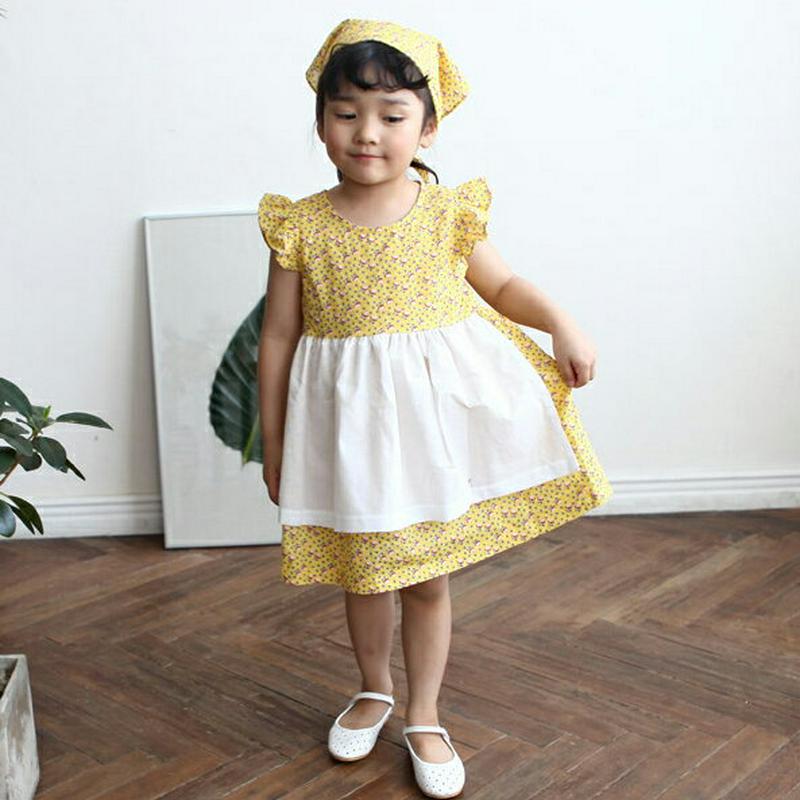 スカーフ付フラワーワンピース・p004124 キッズ【3~8才】【ops】【ワンピース ミディ丈 ミディワンピース ひざ丈 フリル ショートスリーブ 花柄 がーりー かわいい 女の子 春 夏 韓国 韓国子供服 子供 こども 子供服 こども服】【KIDS】