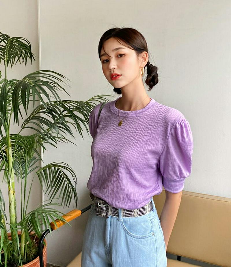 リンクルパフTシャツ・全4色・b60229 レディース【tops】【韓国 ファッション トップス 半袖 ハーフスリーブ ラウンド