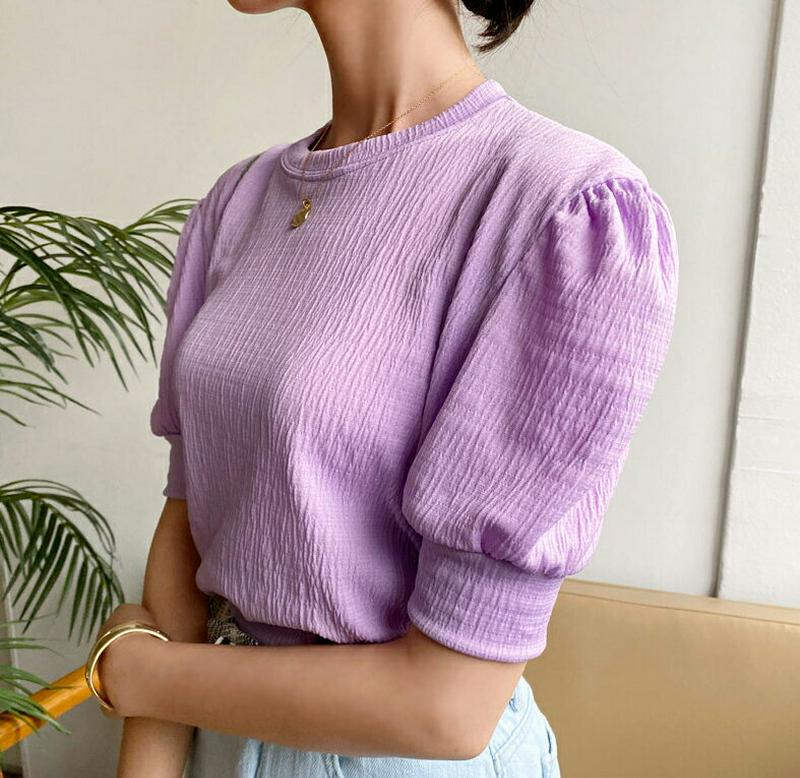 リンクルパフTシャツ・全4色・b60229 レディース【tops】【韓国 ファッション トップス 半袖 ハーフスリーブ ラウンド