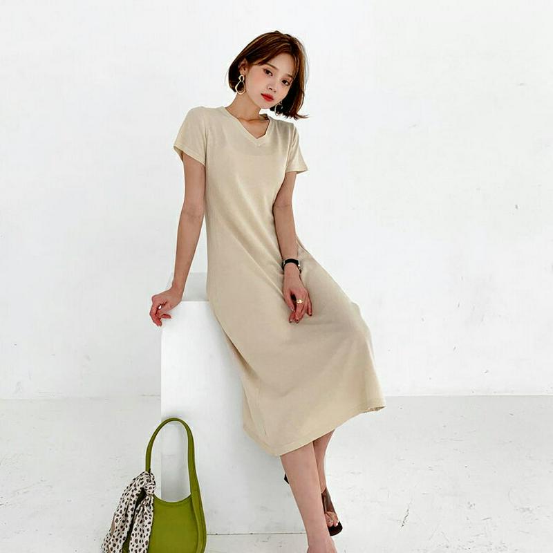 Vネックサイドプリーツワンピース・全2色・b56470 レディース【ops】【韓国 ファッション ワンピース ロング ロングワン